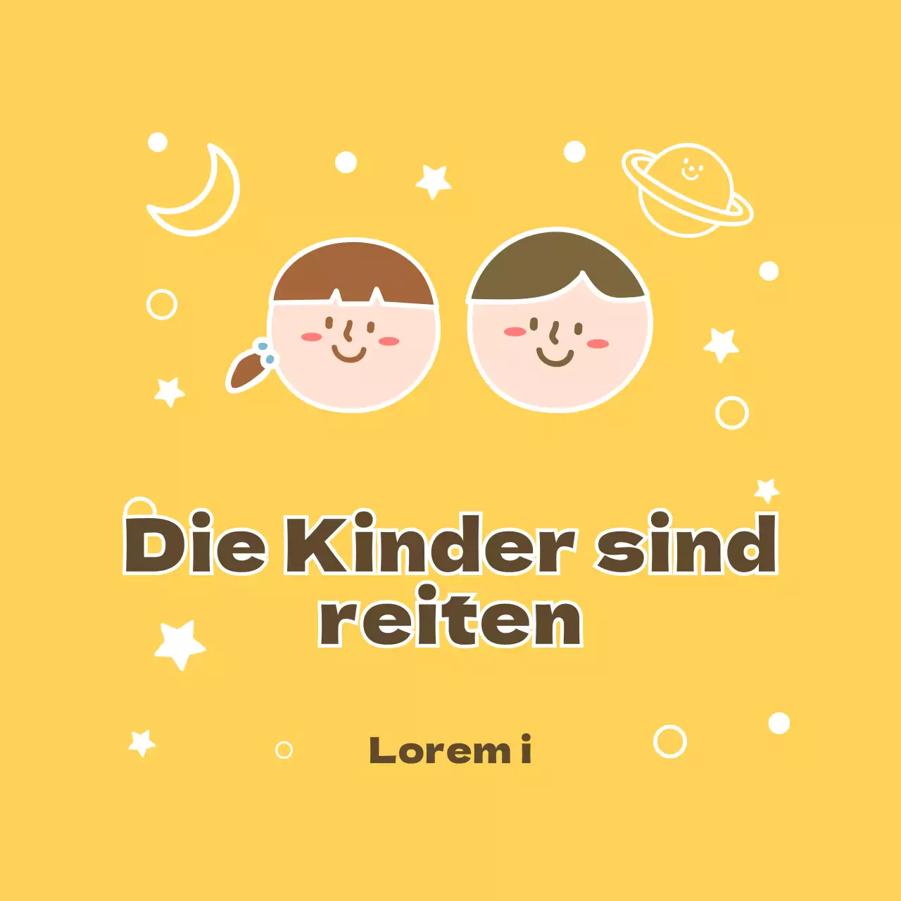 Nettes kleines Kind Illustration Stil in gelb und braun Kinder reiten Text Prompts