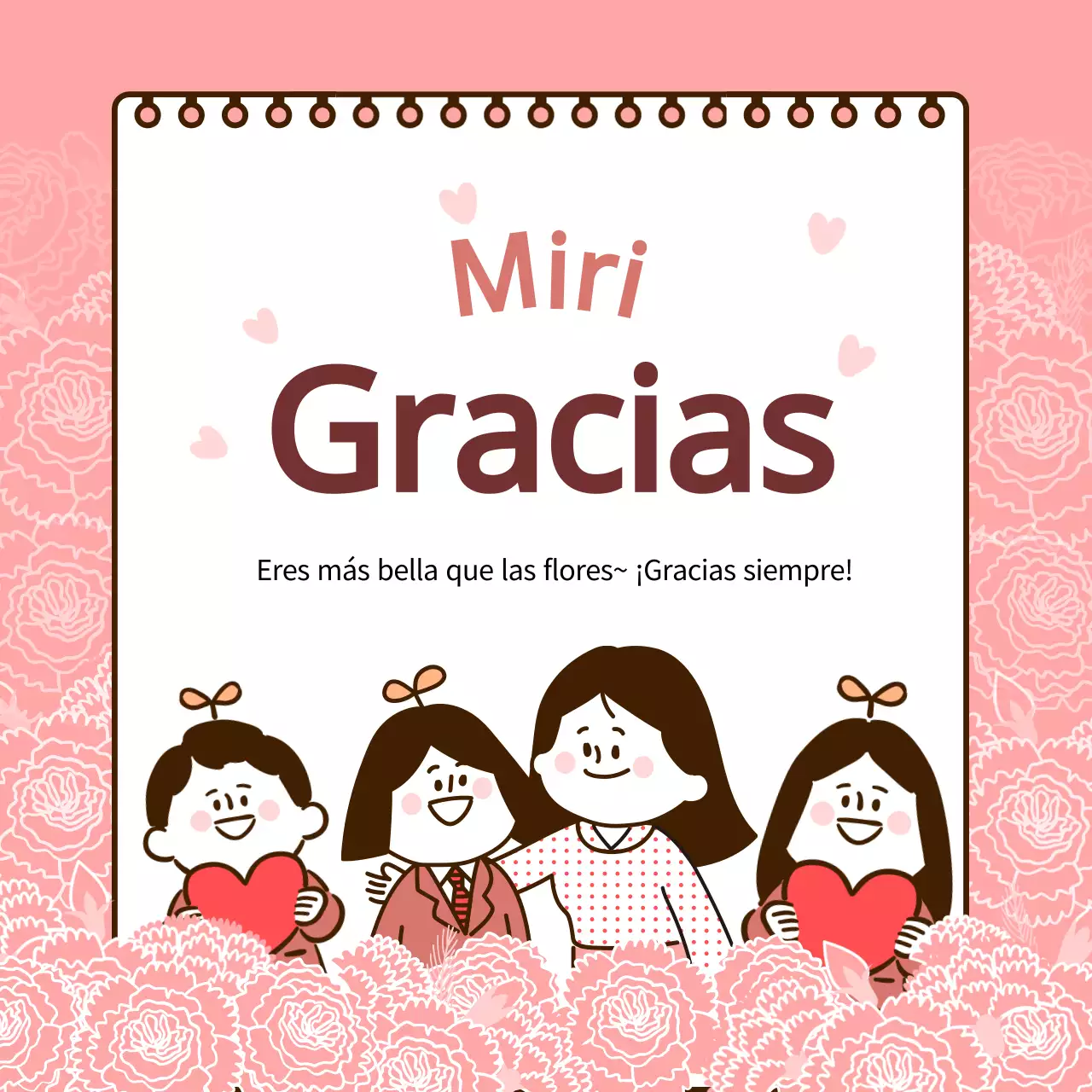 Tema de nota de agradecimiento del Día del Maestro en rosa y marrón lindo tema de nota ilustrada