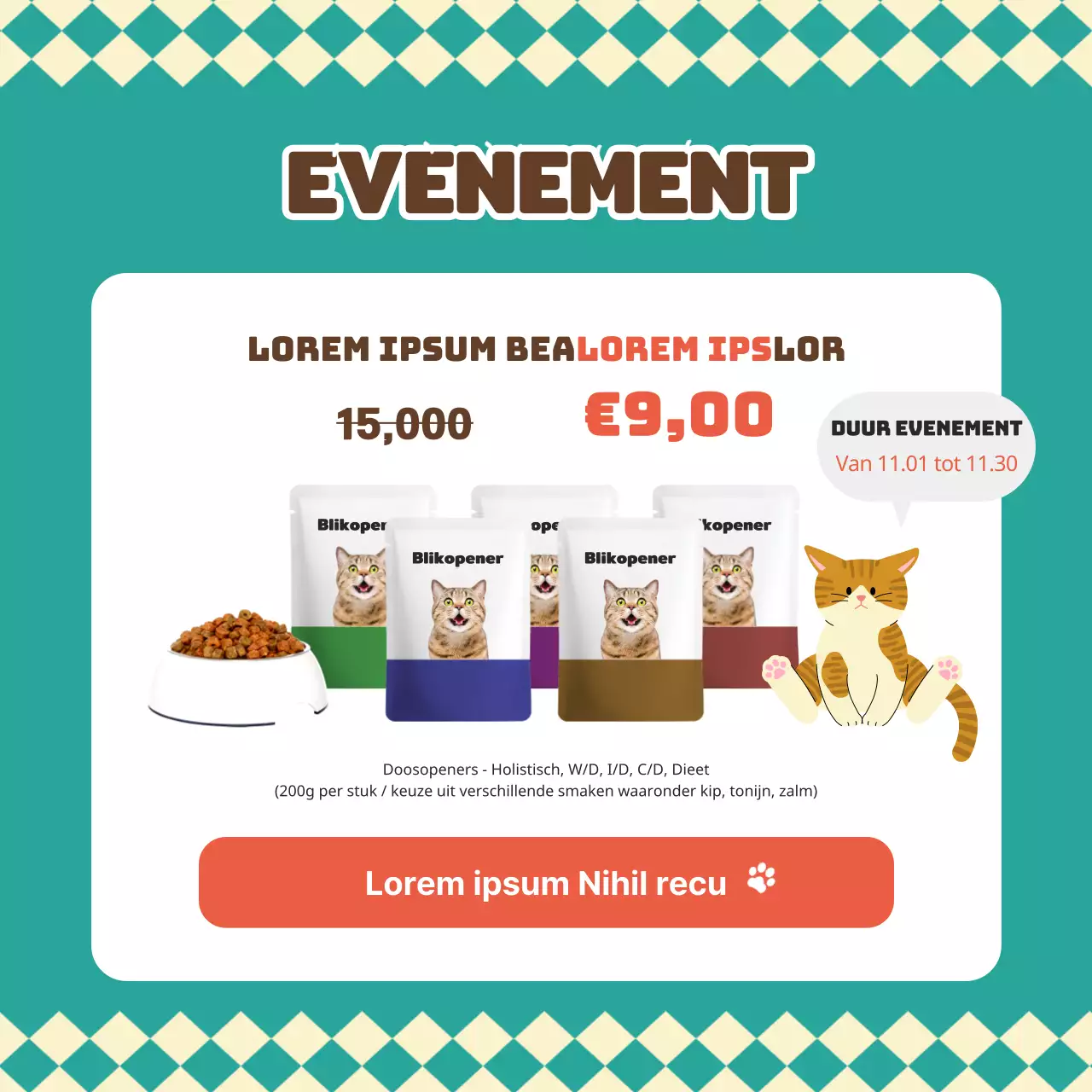 Over dit warme en knuffelige huisdier katten hondenvoer in turquoise en bruin