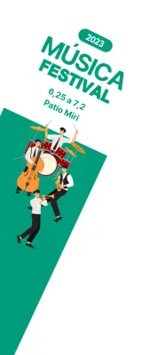 Pequeña promoción de festival de música con banda sobre fondo verde y blanco