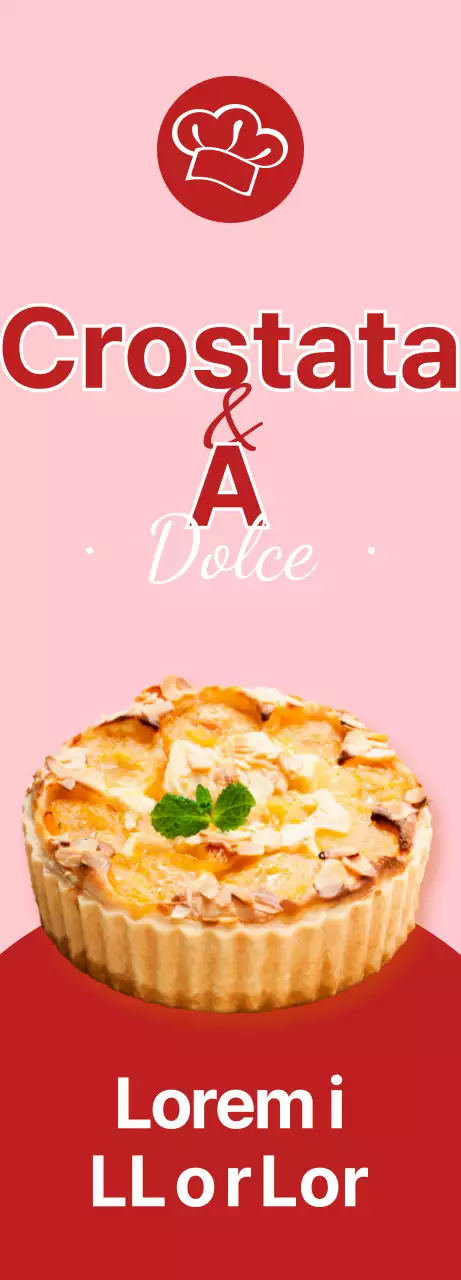 Un banner che presenta un menu di crostate dolci con uno sfondo rosa