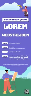 Illustratiewedstrijd met een schilderfiguur die schildert in een cool paarsgroen veld