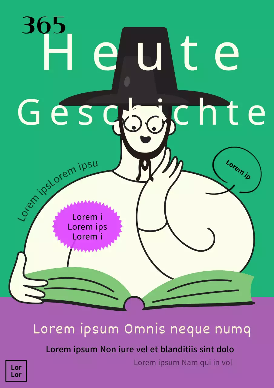 Umschlag mit einer lustigen Leserillustration auf grünem Hintergrund