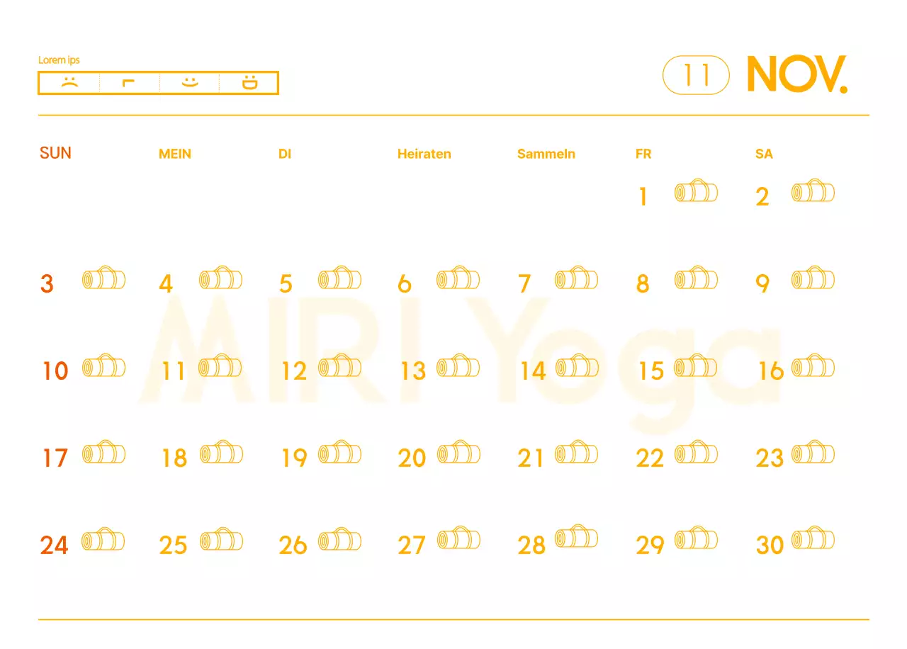 Orangefarbene Kalender zum Verschenken bei der Werbung für Ihr Yogastudio