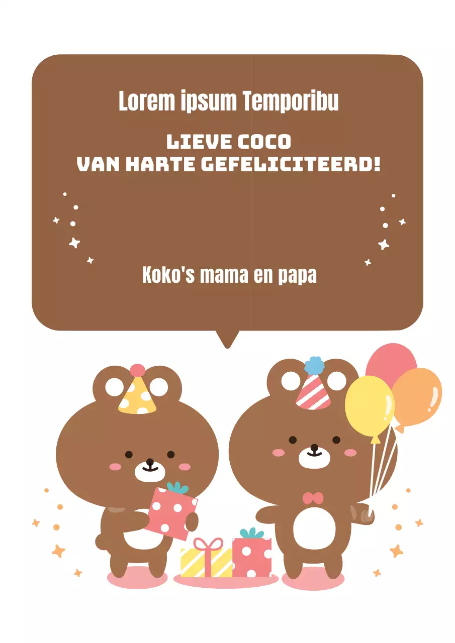 Schattig verjaardagsfeest met een teddybeer die een bruin verjaardagsfeest geeft