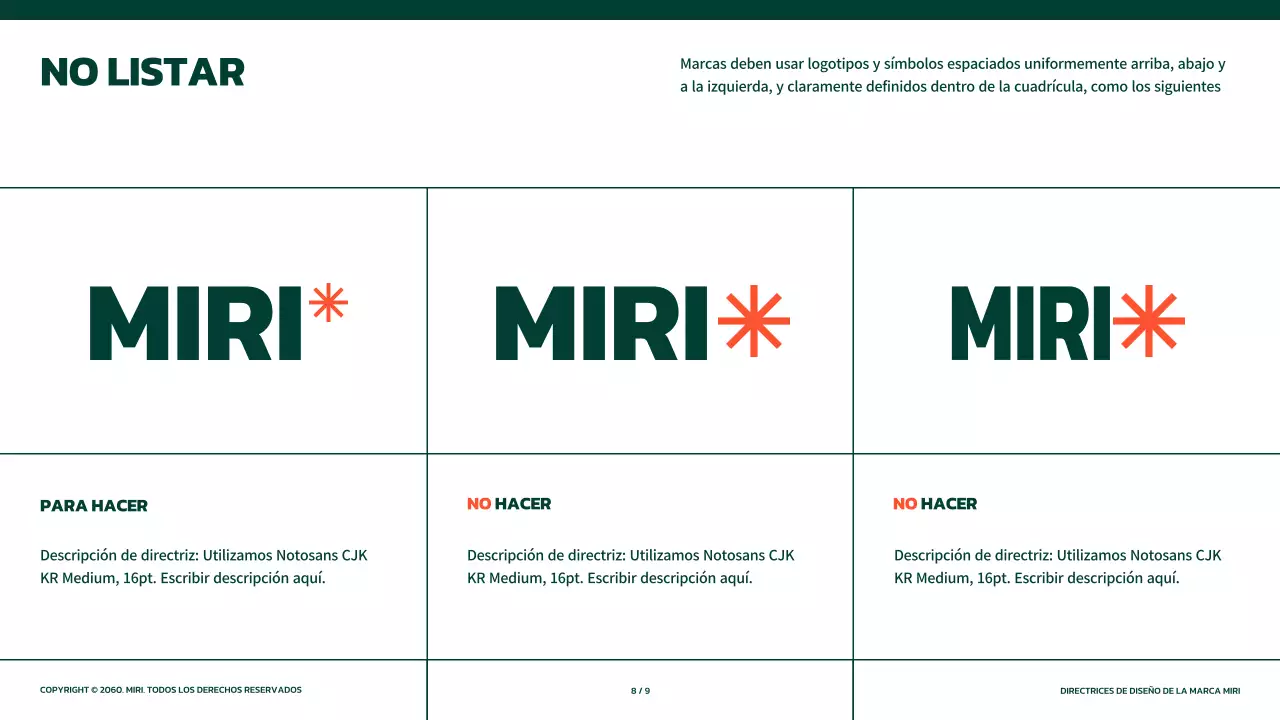 Directrices de marca sencillas en verde con toques naranjas