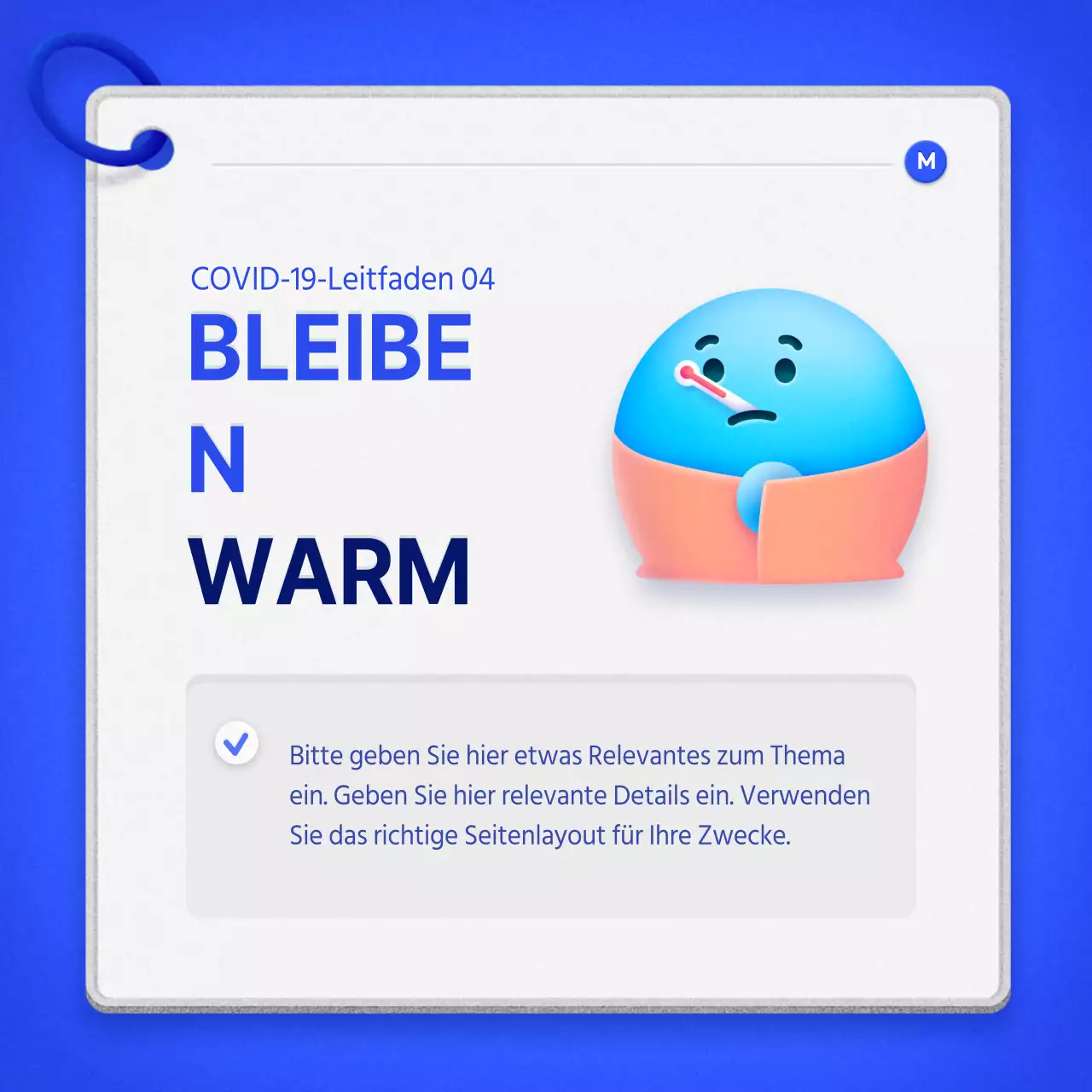 Ein übersichtlicher Leitfaden für die häusliche Pflege mit einem blauen Stichwortkartenkonzept