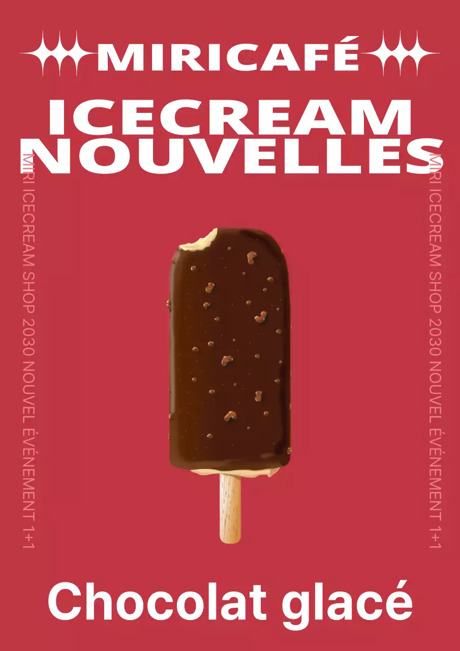 Promouvoir un nouveau menu de crèmes glacées avec un schéma de couleurs simple blanc et rouge