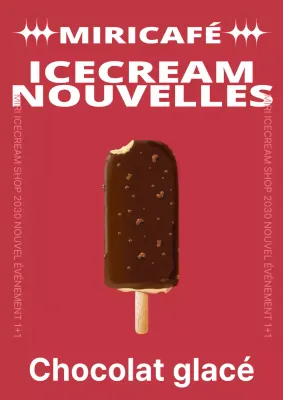 Promouvoir un nouveau menu de crèmes glacées avec un schéma de couleurs simple blanc et rouge