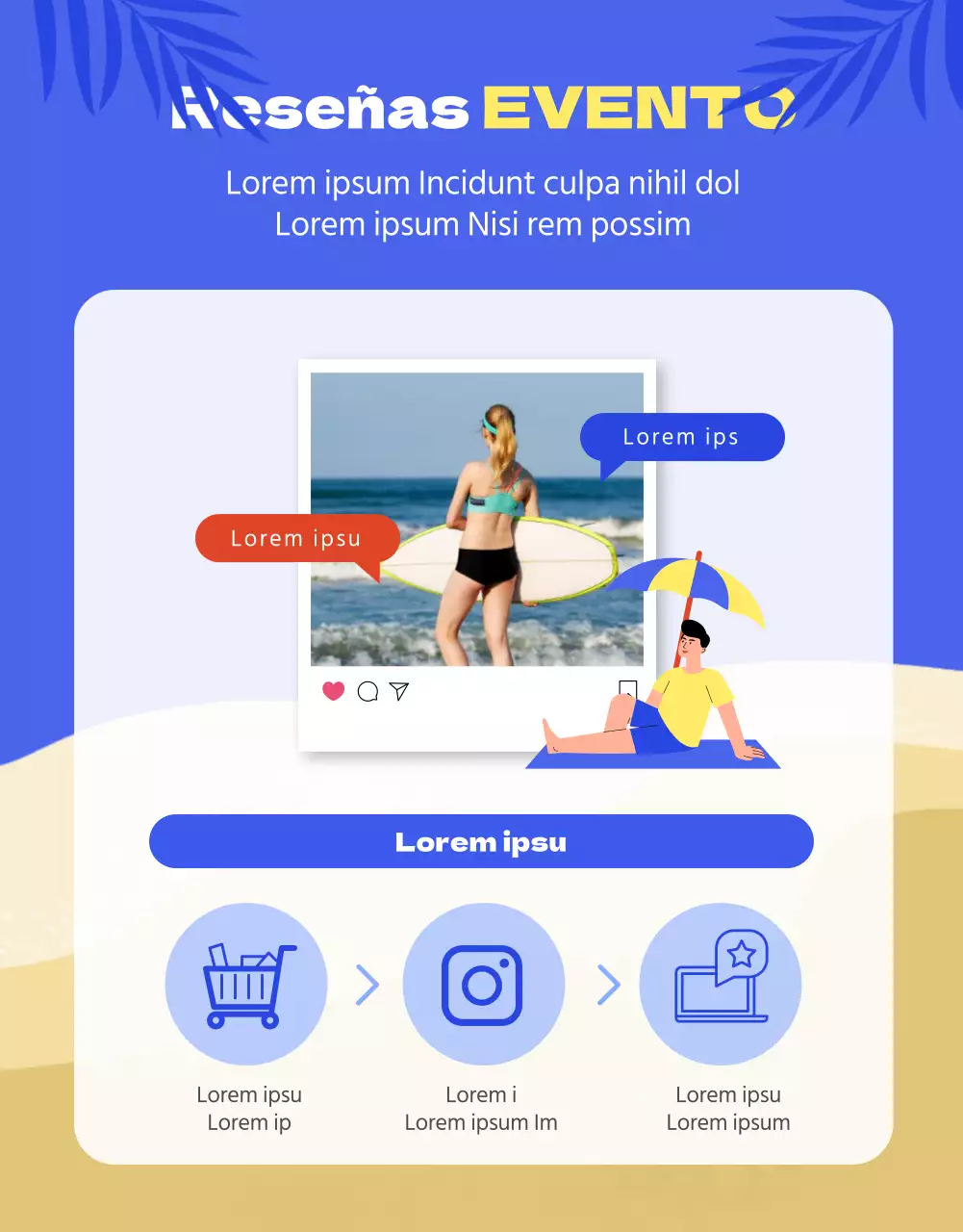 Promocione sus rebajas de verano con toques de azul y amarillo