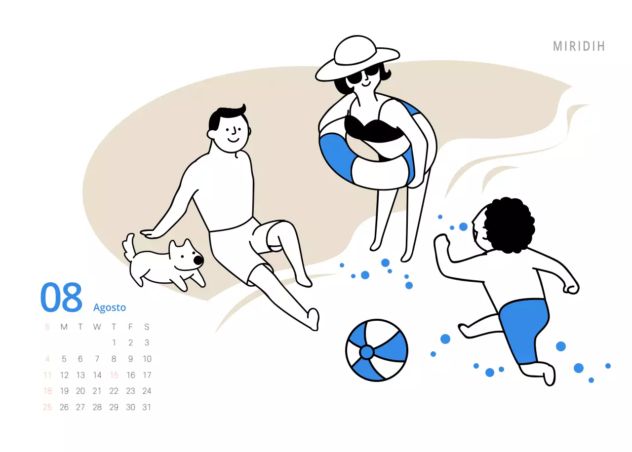 Calendario ilustrado multicolor