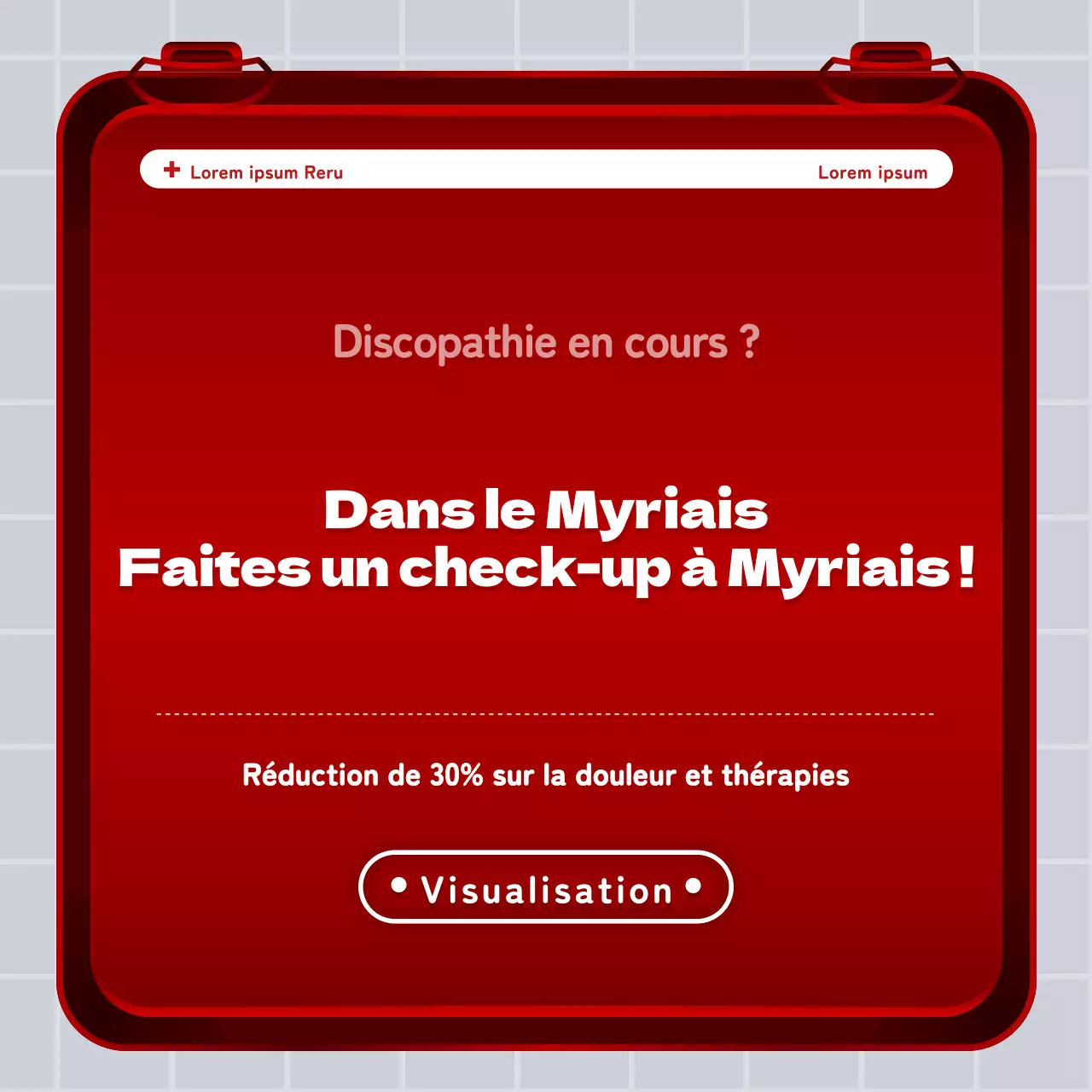 Concept de trousse de secours en fer rouge et blanc Information sur le disque lombaire et promotion de l'hôpital