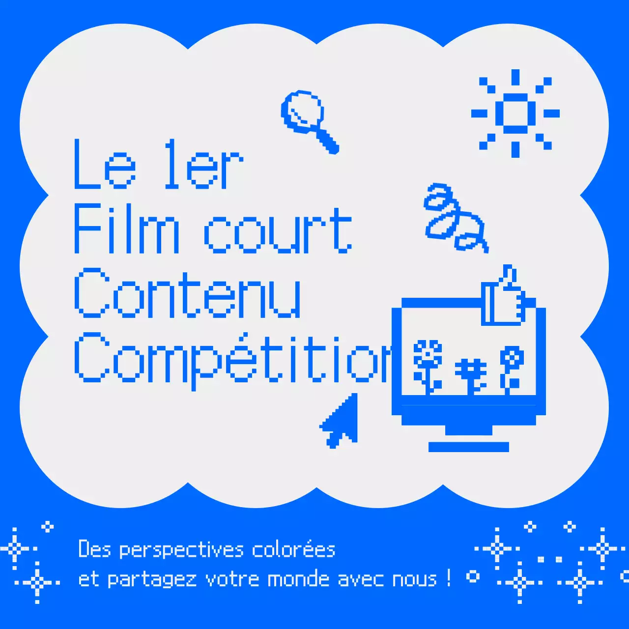 Appel à contenu rétro pixel art shortform sur fond bleu clair