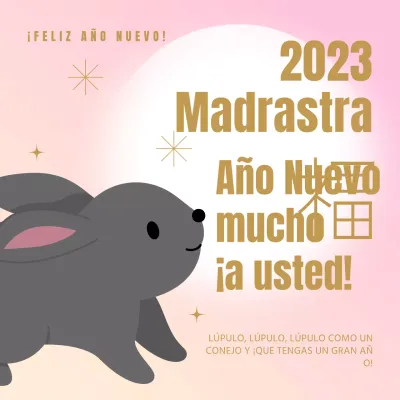 Conejito rosa Felicitaciones de Año Nuevo