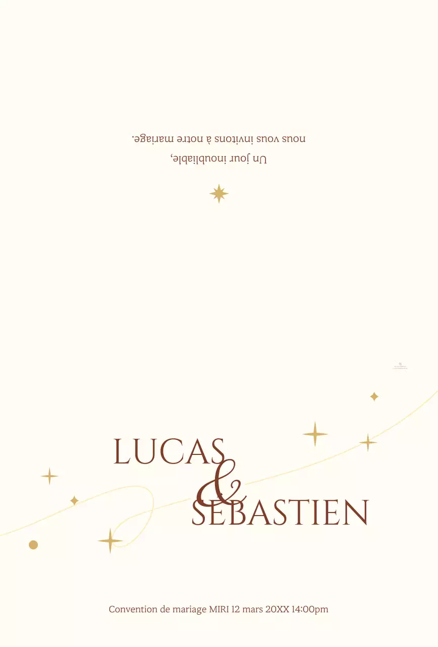 Une invitation de mariage au concept sentimental avec une étoile jaune clair et une illustration de ligne