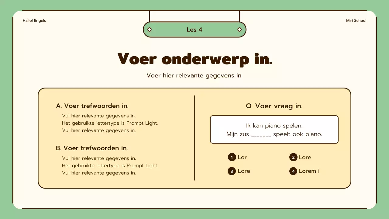 Engelse lessen met leuke illustraties in beige en groen