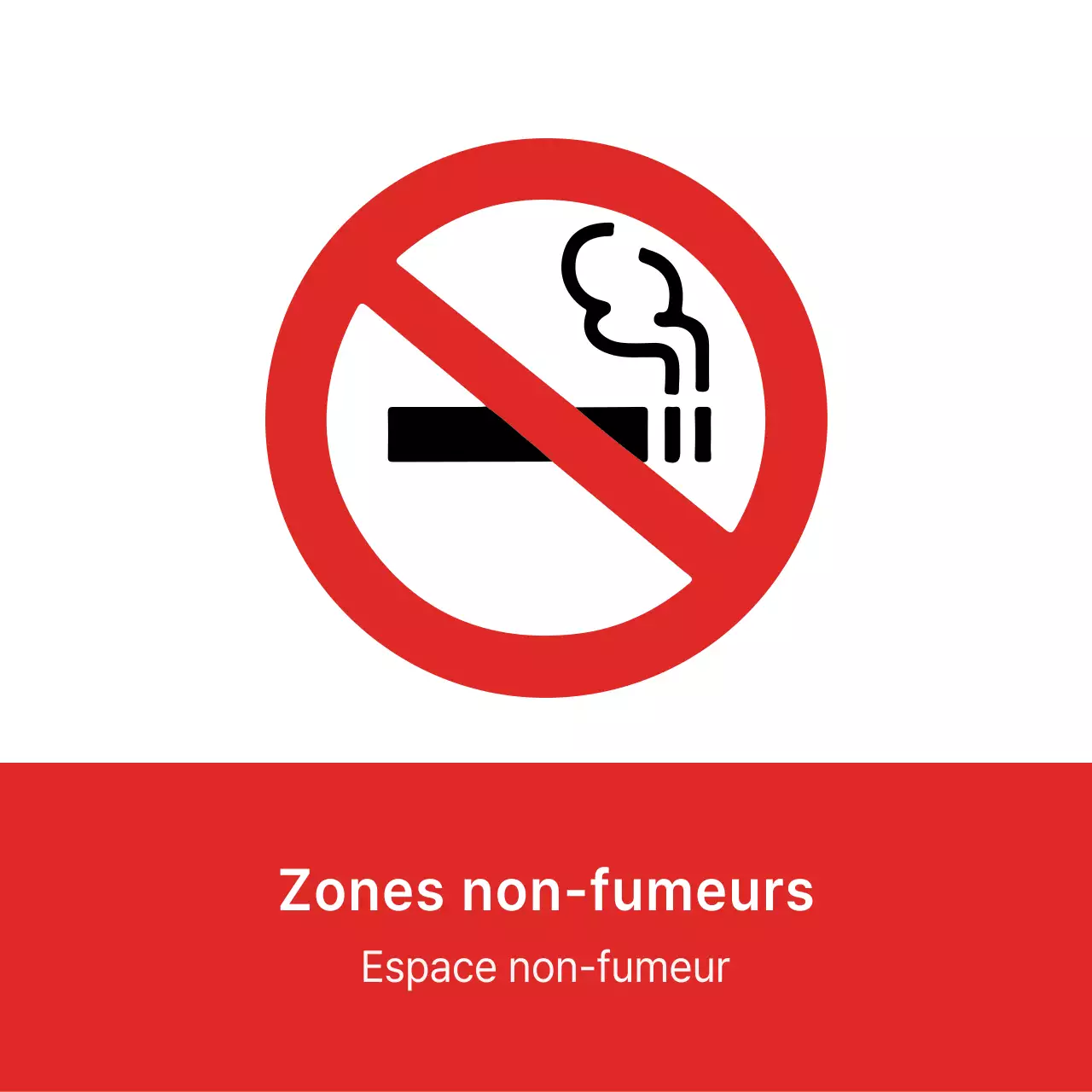 Icône anti-tabac de style simple en rouge et noir et texte d'orientation