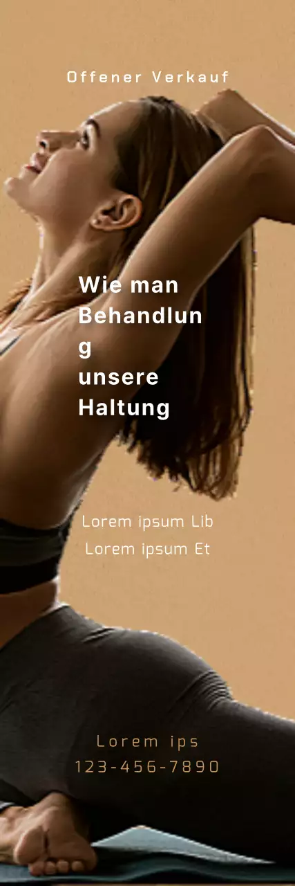 Eine saubere, auf die Botschaft ausgerichtete Pilates-Kursveranstaltung mit einer Frau, die vor einem beigen Hintergrund trainiert