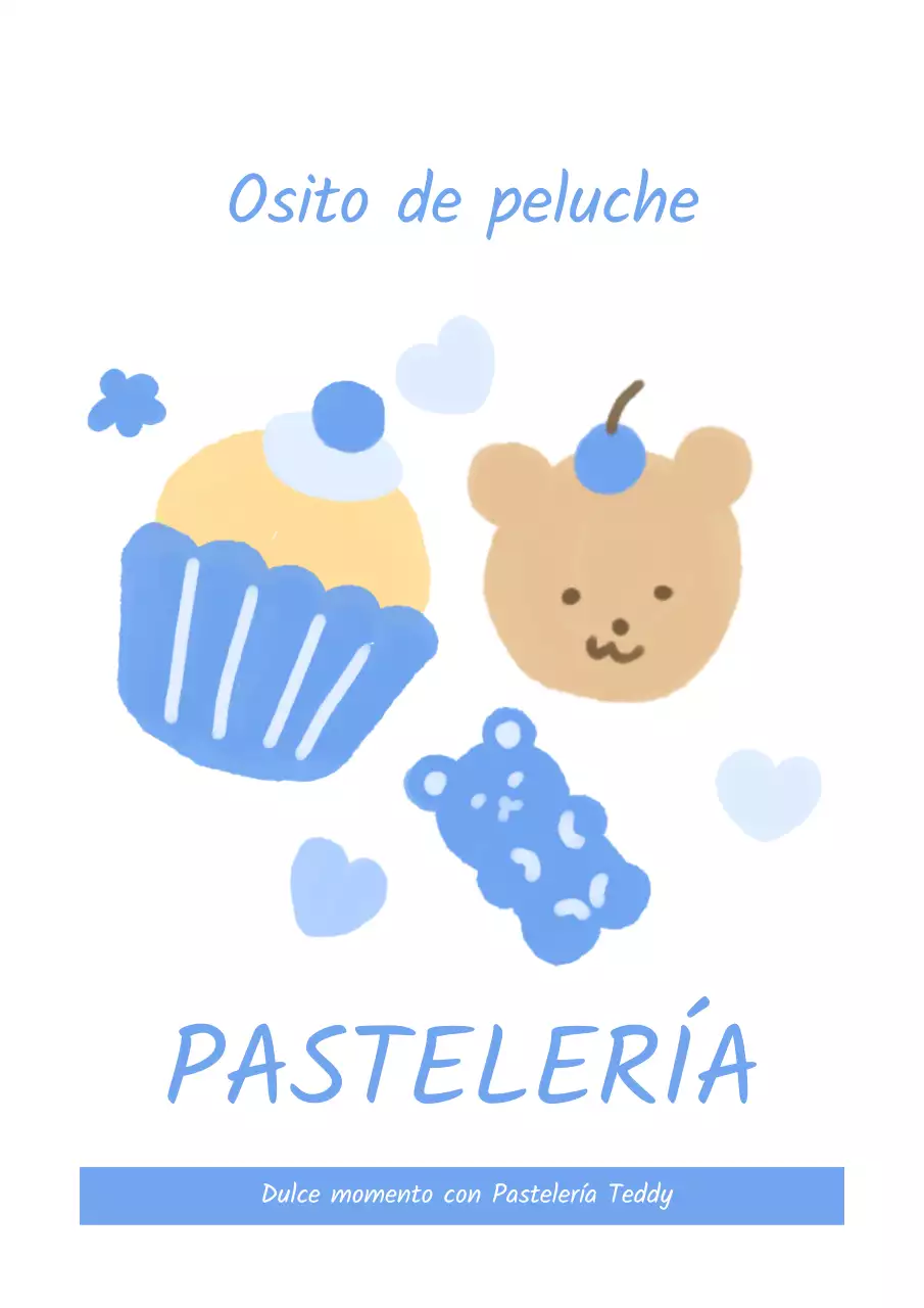 Adhesivo interior promocional de pastelería con simpáticas ilustraciones en azul