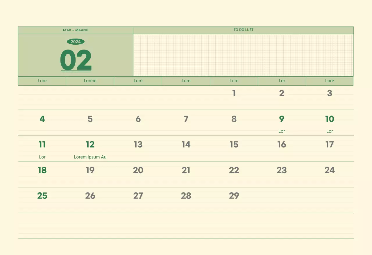 SAT D-day notitieblok concept wandkalender in groen en lichtgeel