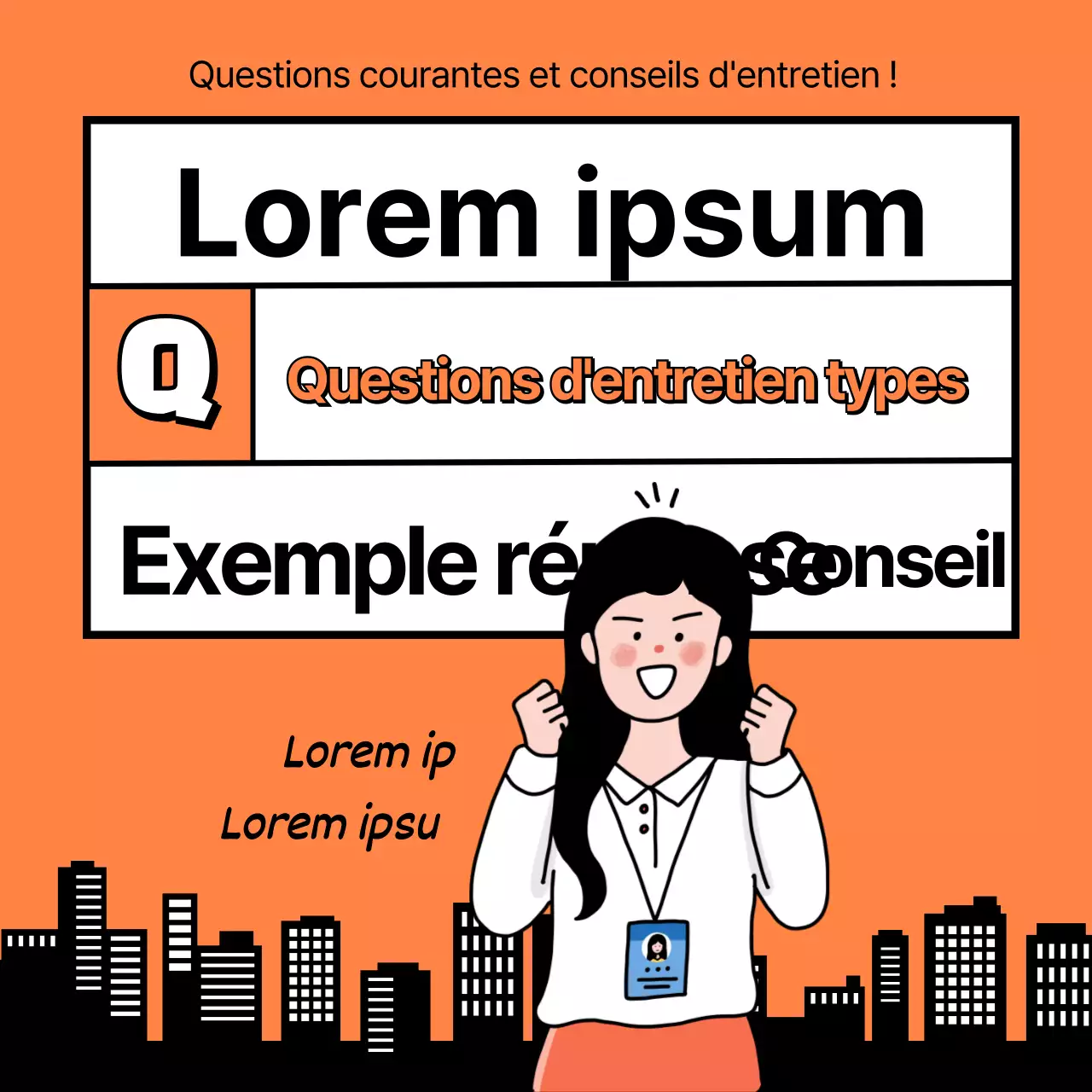 Conseils orange et noir pour des questions d'entretien anticipées et des réponses types