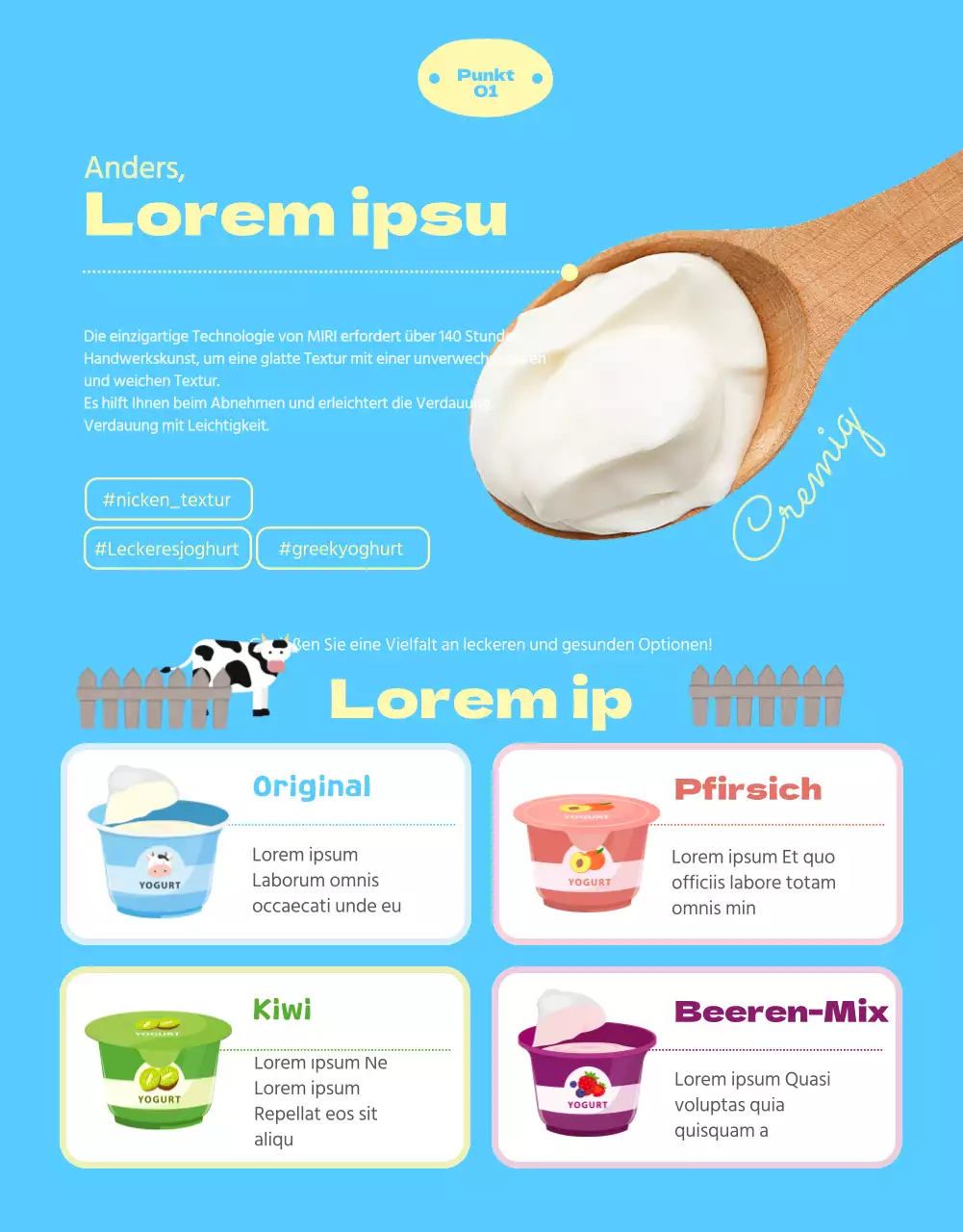 Joghurt-Informationen in niedlichen Pastellbildern