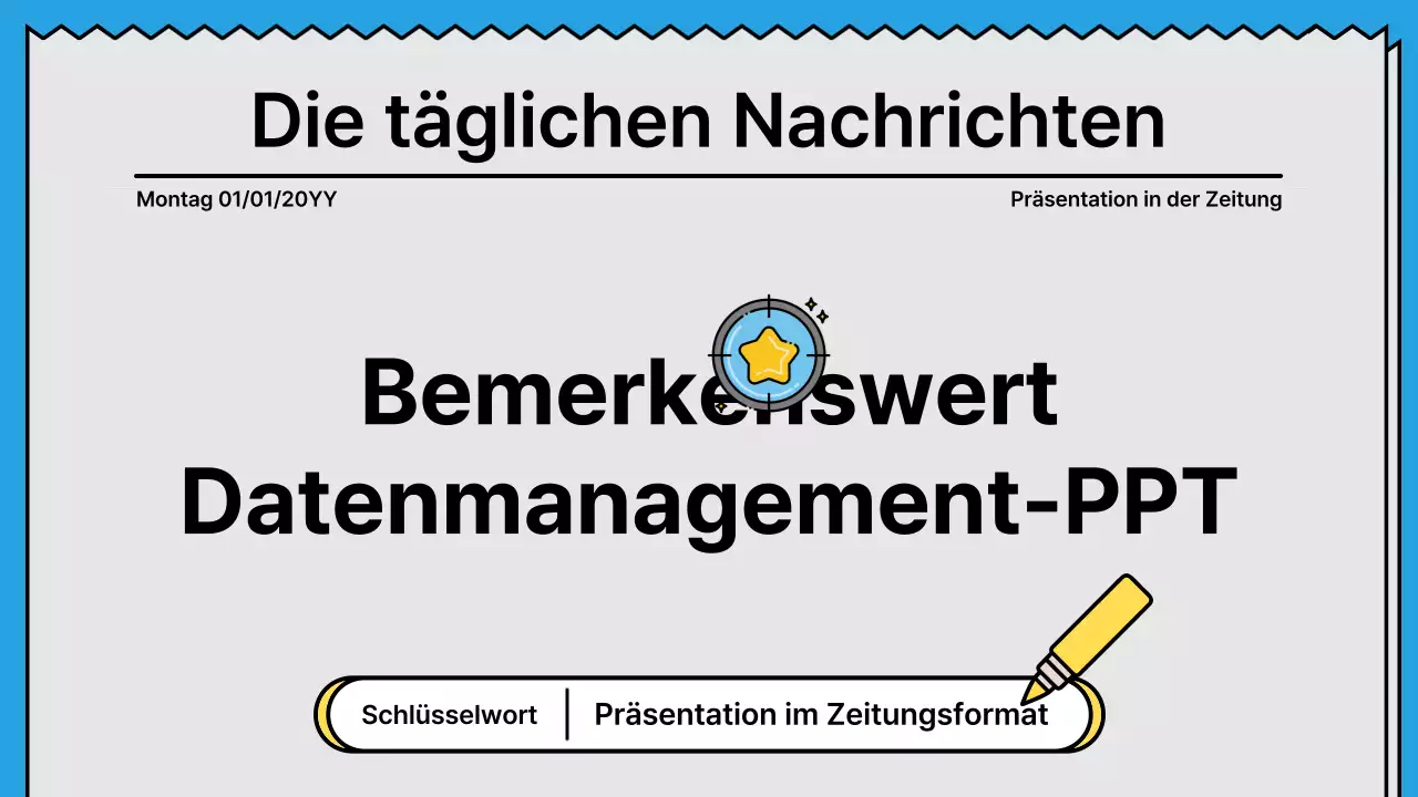 Kräftige Linien und eine aufmerksamkeitsstarke Präsentation in einem Zeitungskonzept mit gelben und hellblauen Akzentfarben