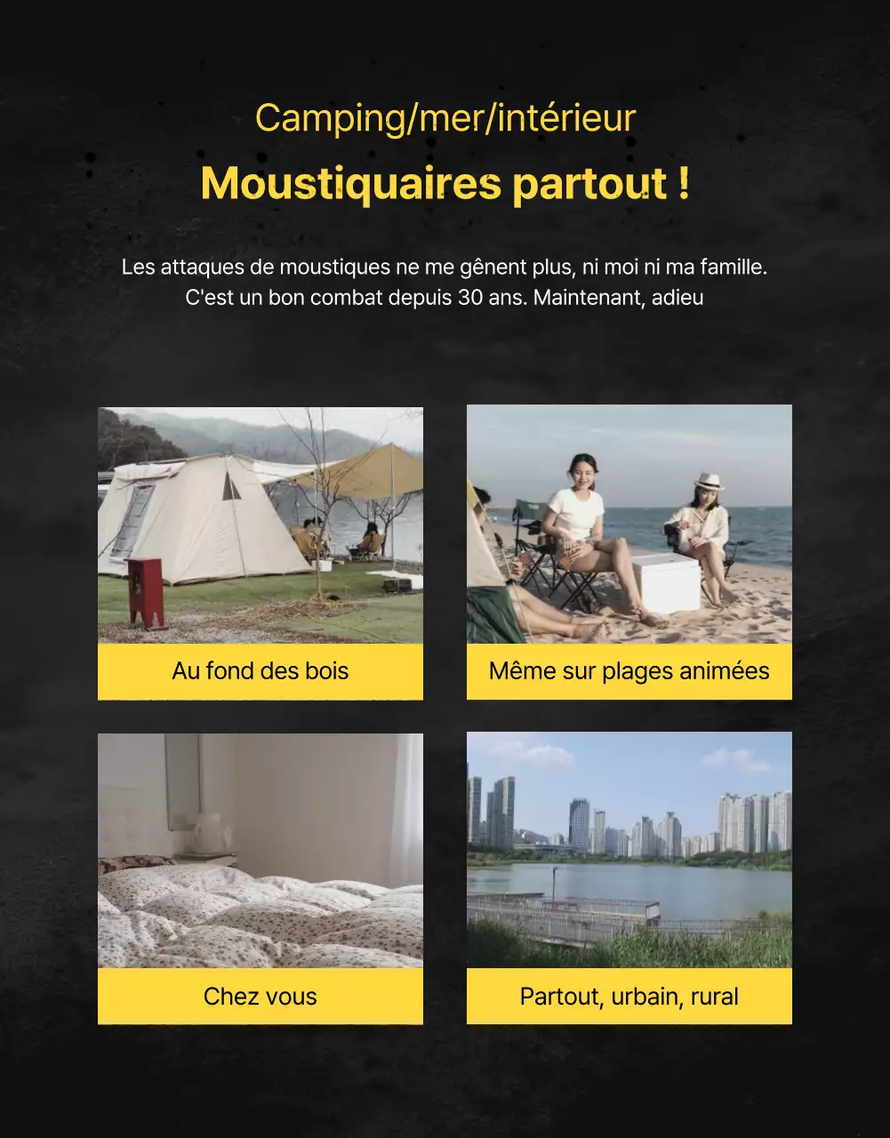 Promouvoir les produits anti-moustiques avec un aspect sombre, semblable à celui d'une affiche de film.