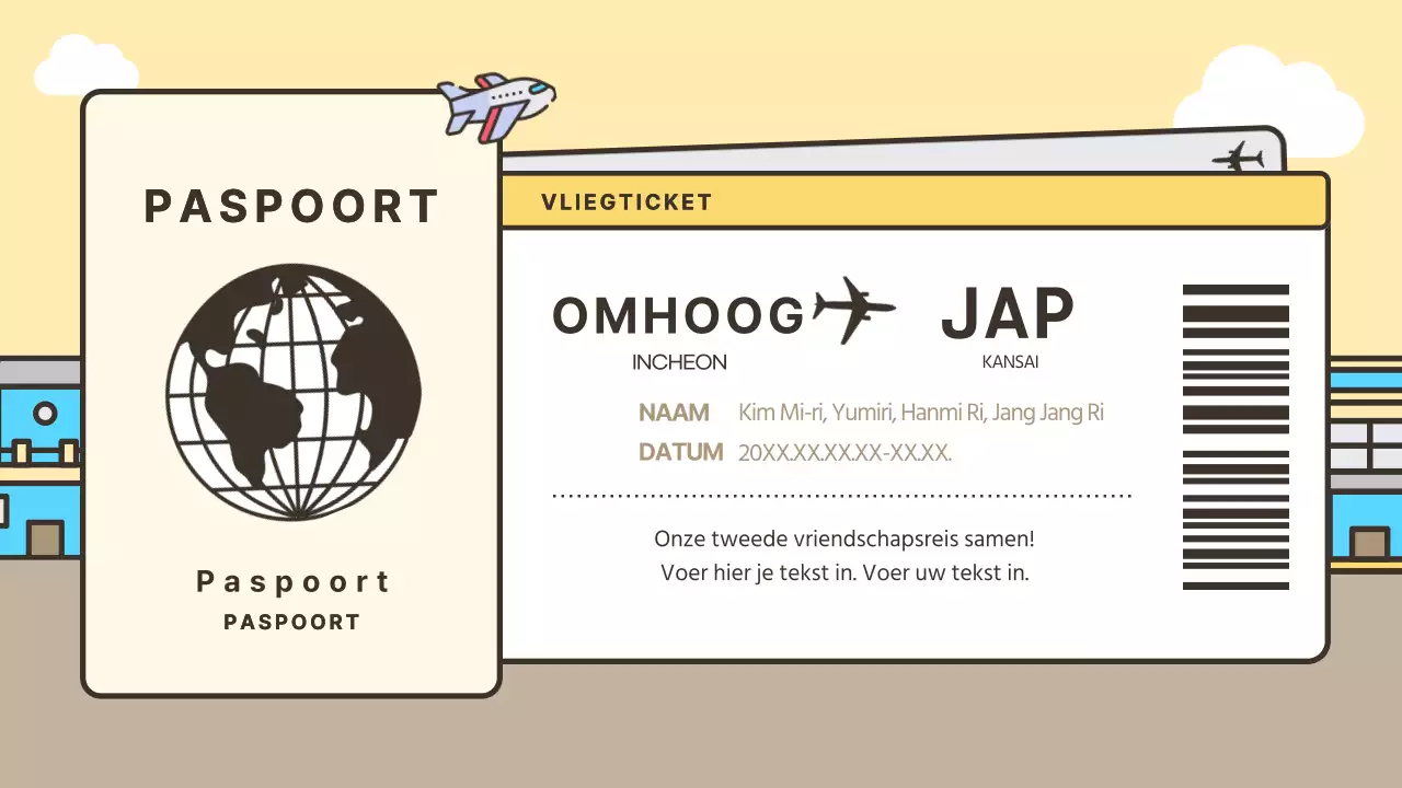 Schattig bagageconcept met reisroute in geel en beige