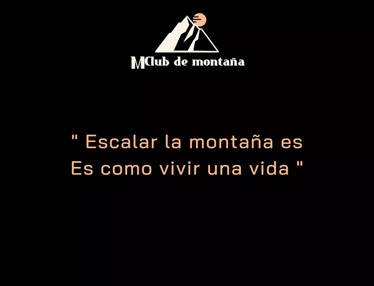 Club de montaña con ilustraciones de montañas en negro y naranja