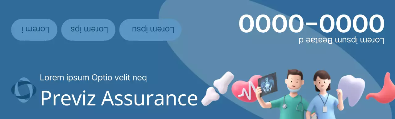 Document promotionnel d'une compagnie d'assurance avec des illustrations 3D aux tons sombres et des icônes de santé.