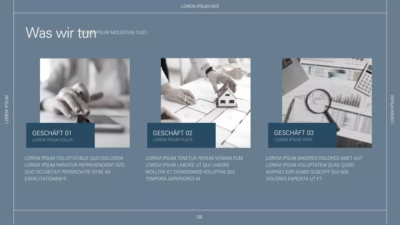 Einfaches Layout in Beige und Marineblau für ein Unternehmensprofil