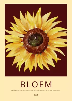 Verticale poster van zonnebloemen in geel en bruin