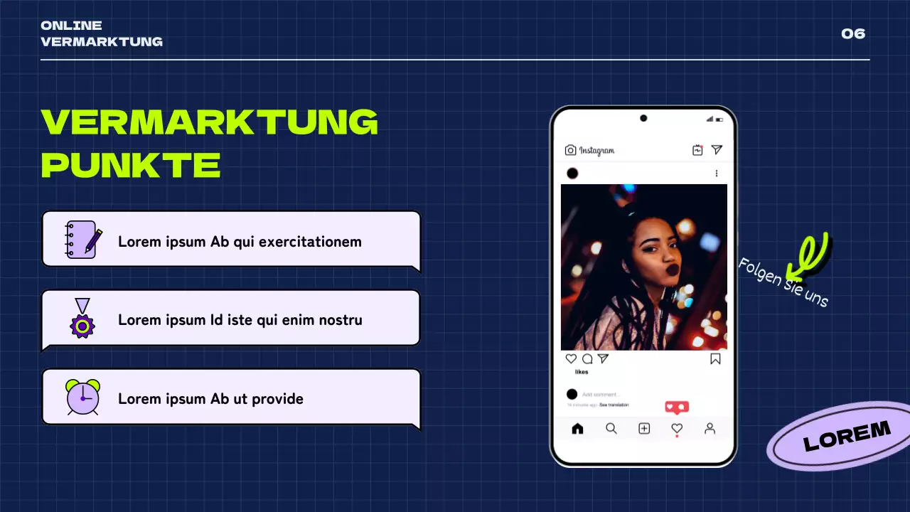 Ein Retro-Thema für soziale Medien in Marineblau und Neonfarben