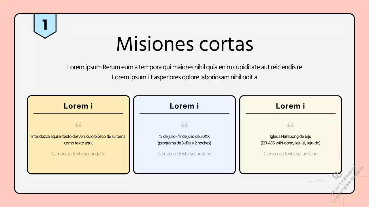Un folleto de misiones de verano de la Iglesia, limpio y en colores pastel