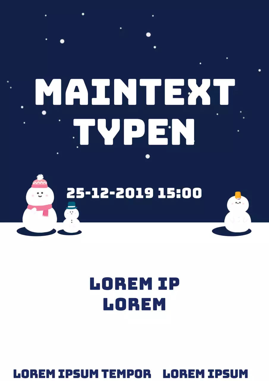 Promoot winterevenementen met schattige sneeuwpopfiguren in marineblauw