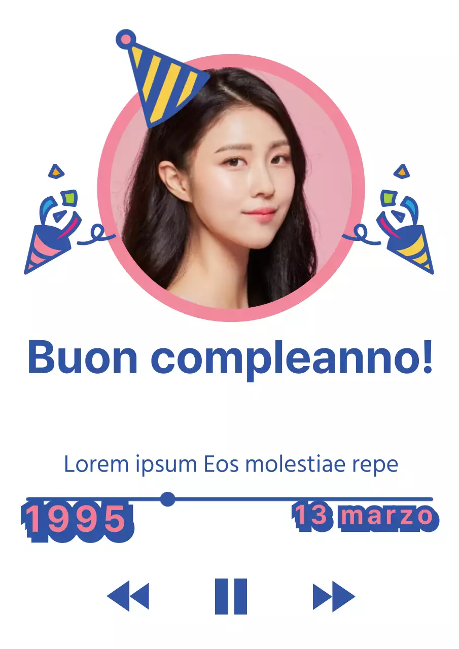 Messaggio di buon compleanno con un concetto di lettore musicale con l'illustrazione di un oggetto di festa blu