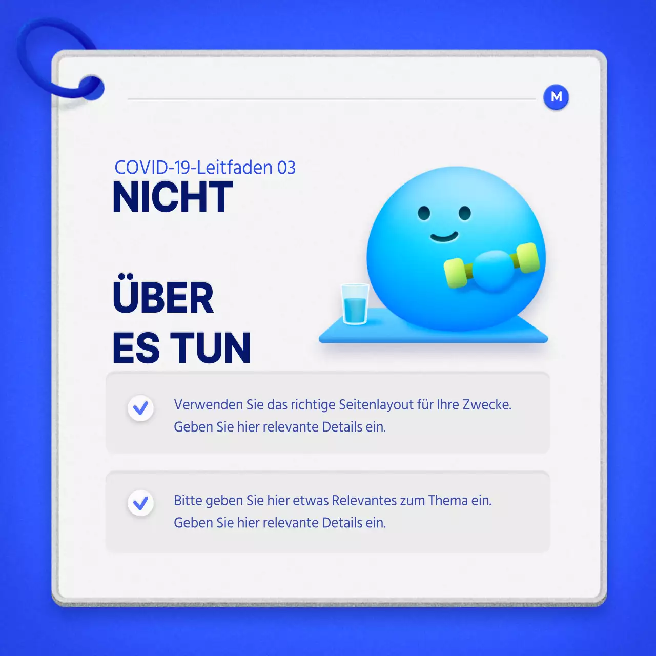 Ein übersichtlicher Leitfaden für die häusliche Pflege mit einem blauen Stichwortkartenkonzept