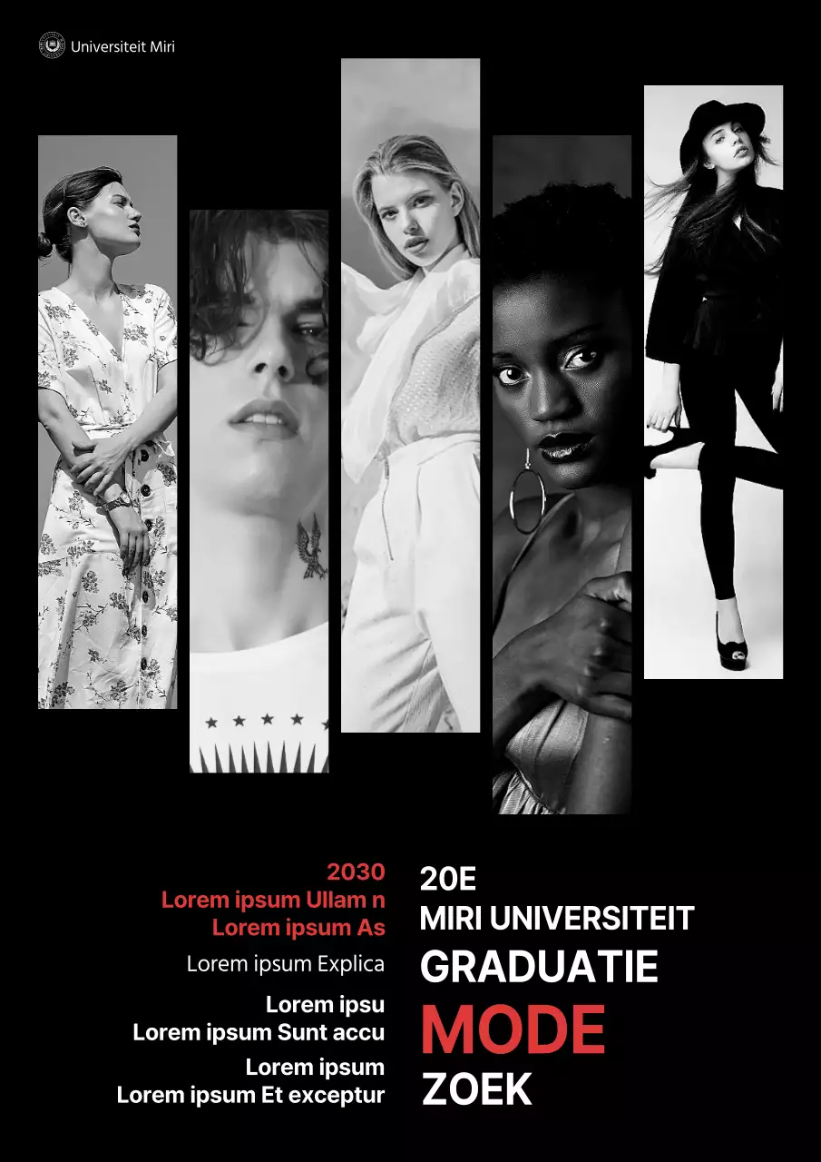 Zwart-wit afstudeertentoonstelling afdeling modern modeontwerp