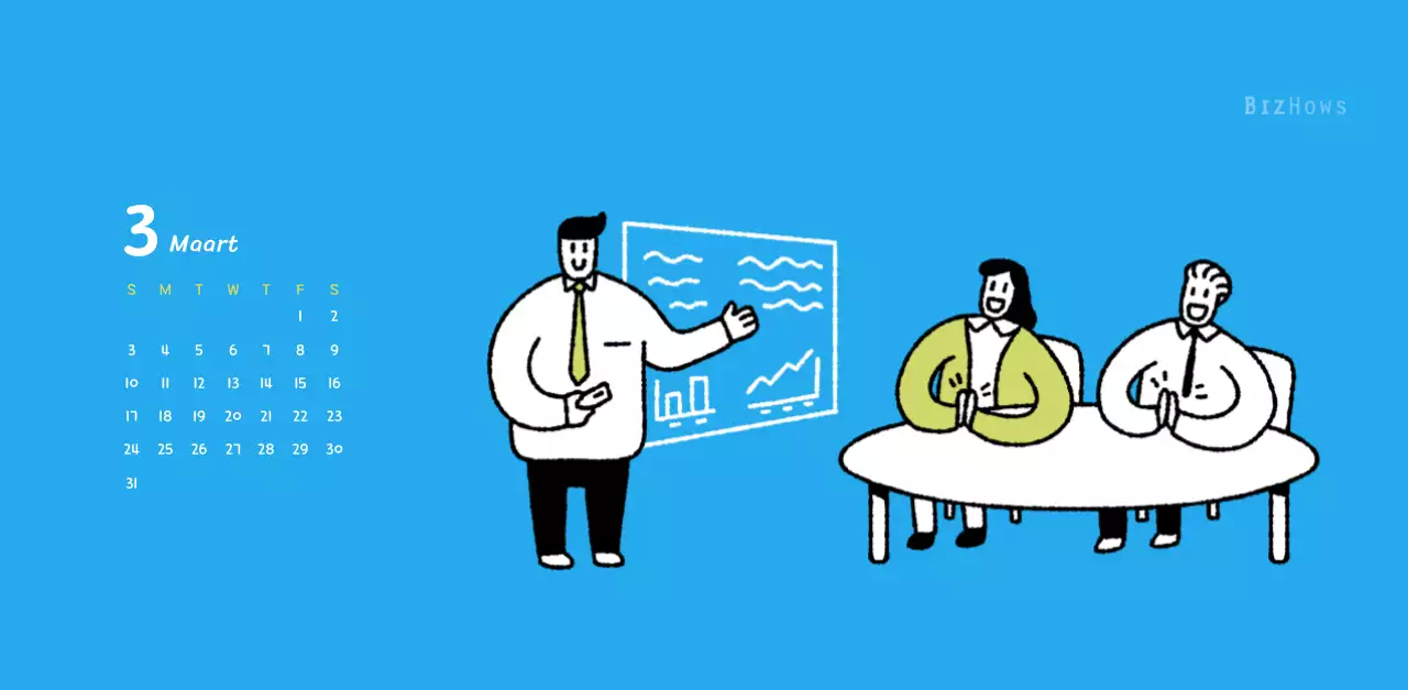 Nieuwjaarskalender met schattige lijnillustraties