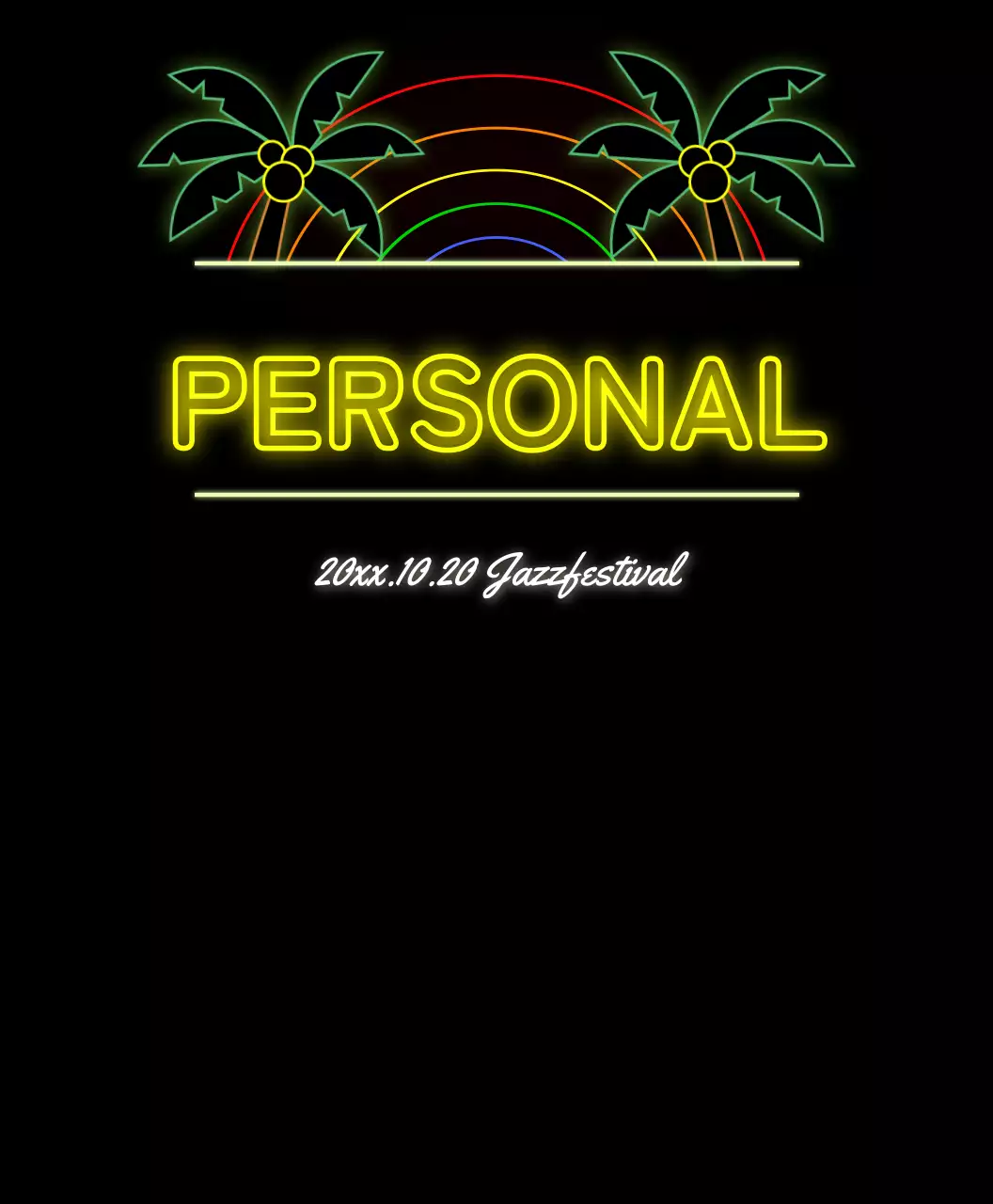 Jazzfestival-T-Shirt mit rosafarbenen und mehrfarbigen Leuchtreklamen