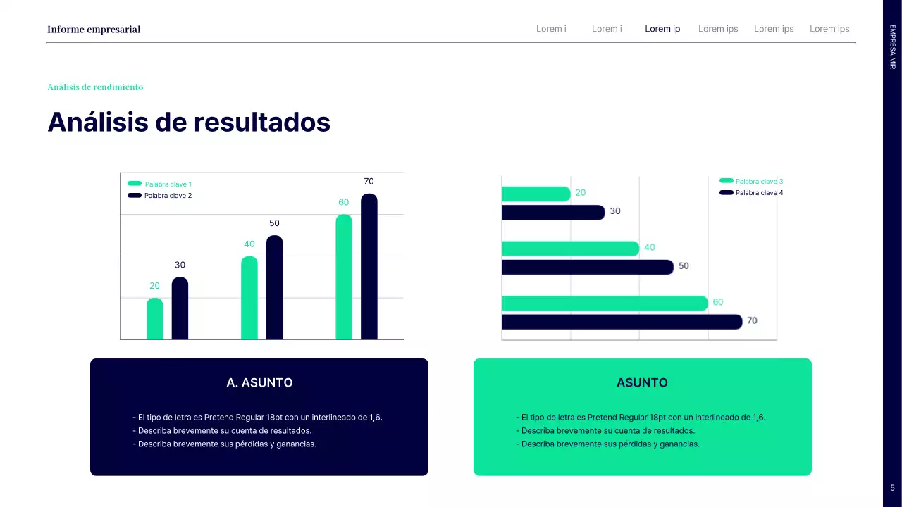 Informe simple de resultados del primer semestre con círculos azul marino y verde