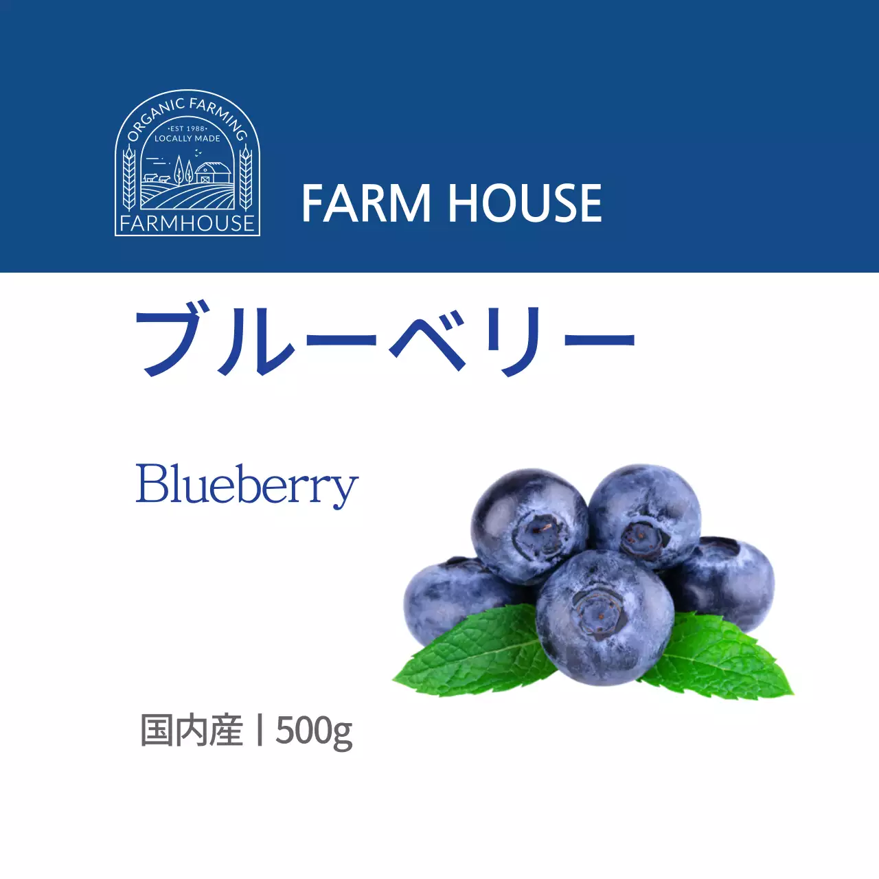 青色のシンプルなブルーベリー農産物ラベル