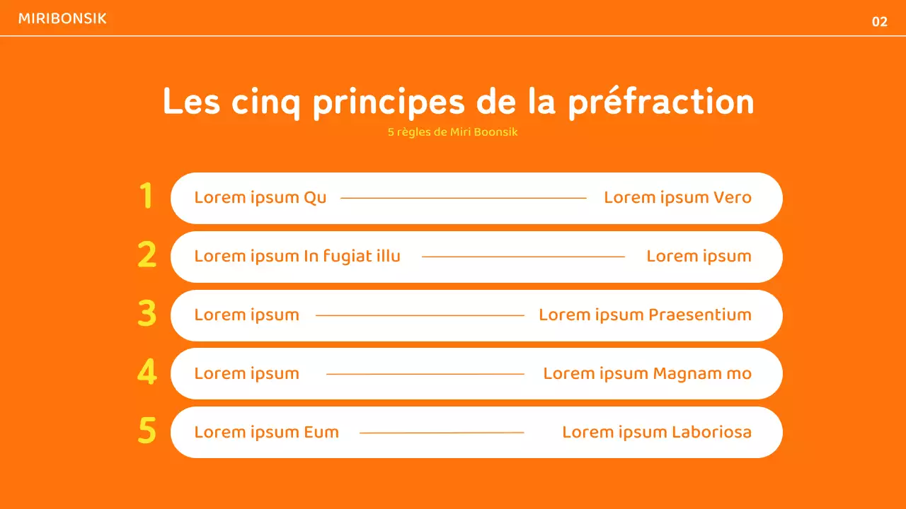 Profil d'une entreprise de restauration avec des accents de couleur orange et jaune et mise en page de photos