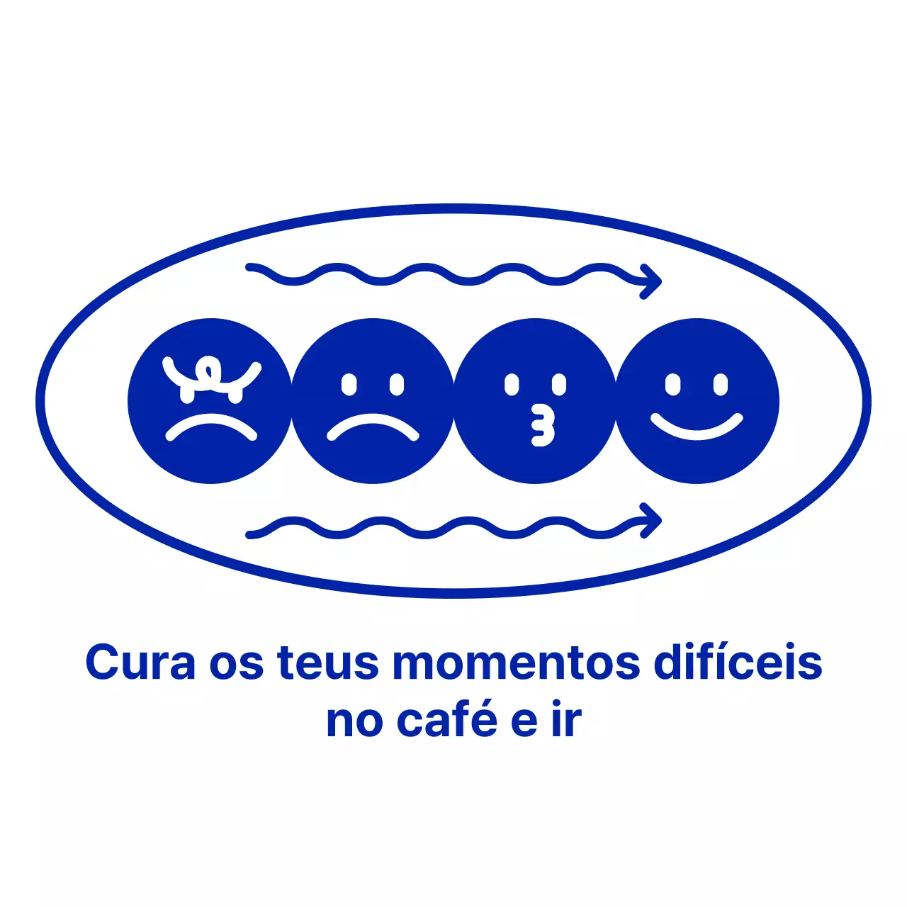 Café de estilo de combinação de emoji e frase de texto azul-marinho, limpo e simples