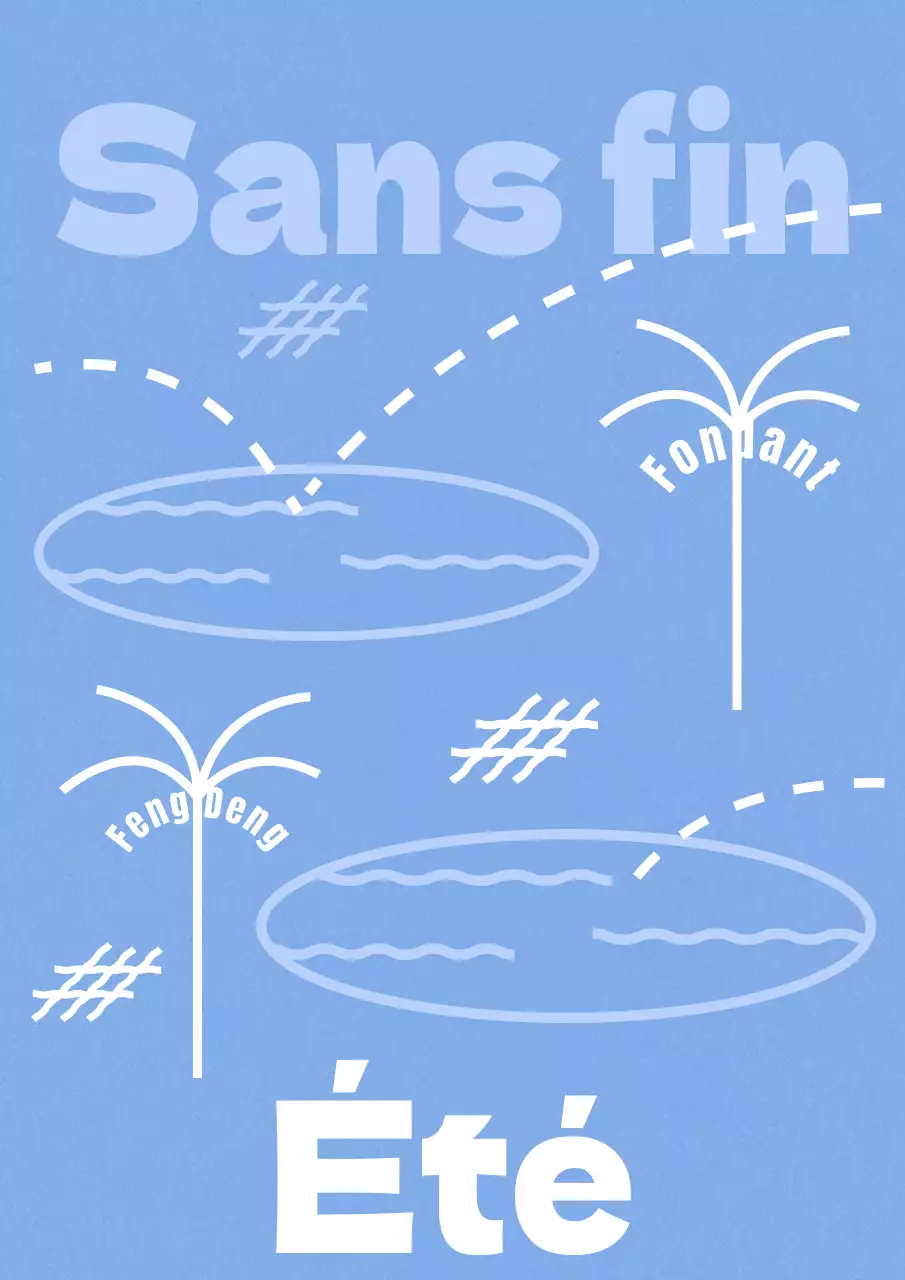 Illustration linéaire d'un palmier bleu clair et d'une piscine