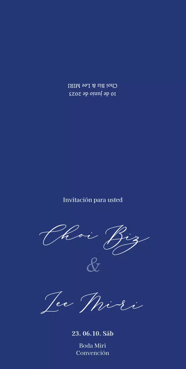 Invitación de boda con fondo azul y aspecto limpio