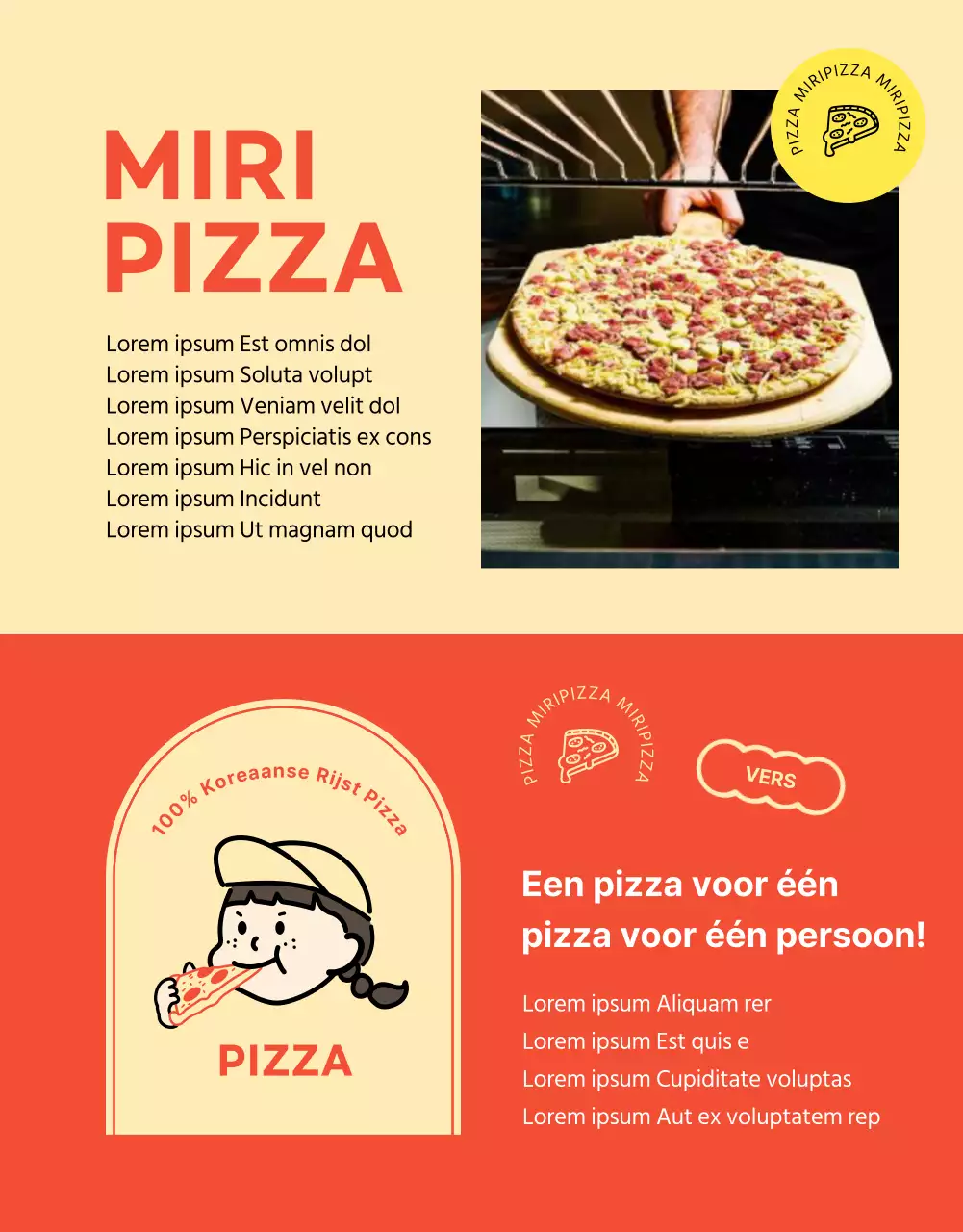 Oranje en elleboogkleurige pizza financiering details