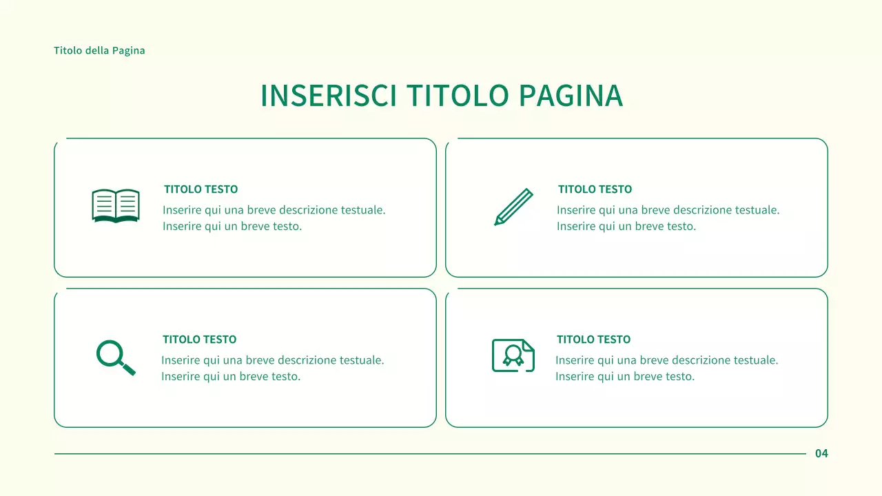 Presentazione di un progetto aziendale semplice con punti verdi cerchiati