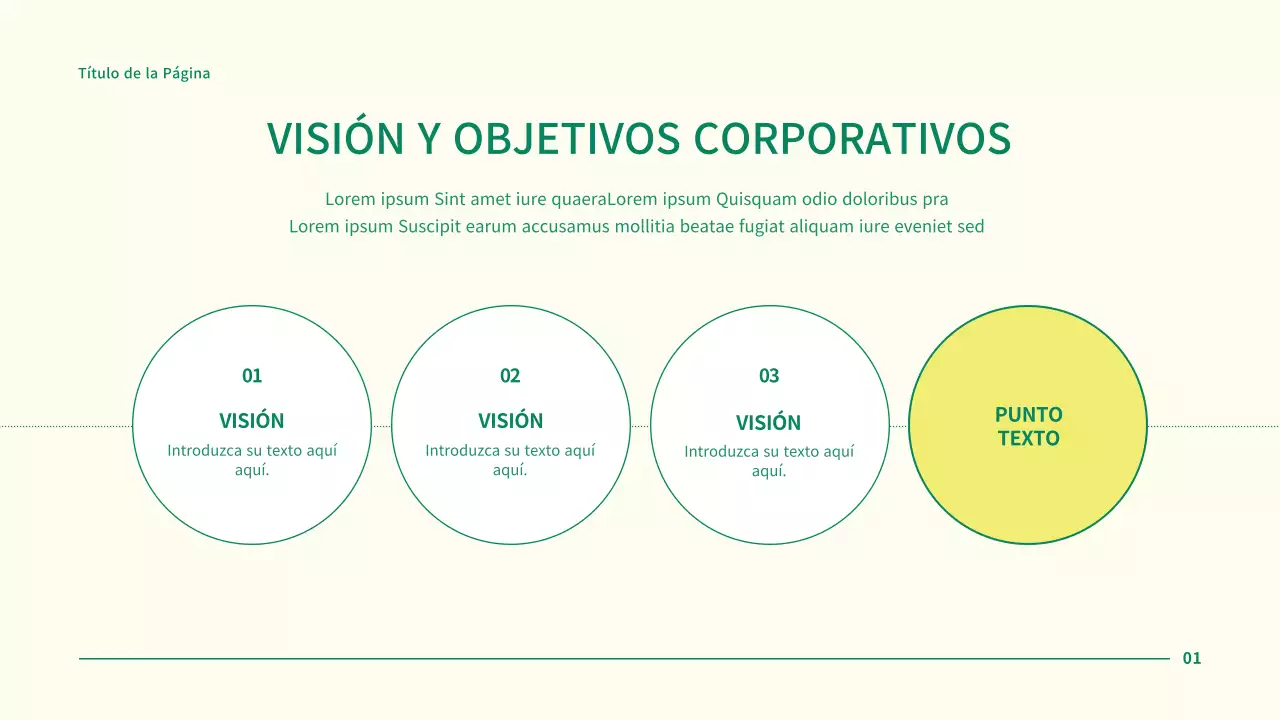 Presentación sencilla de un proyecto empresarial con puntos circulares verdes